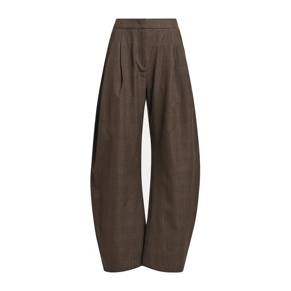 Brown and black checked barrel-leg pants