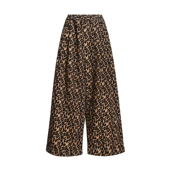 Brown and black leopard-print wide-leg pants