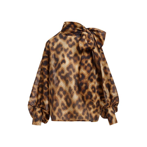 Brown and black oversized pussy-bow top
