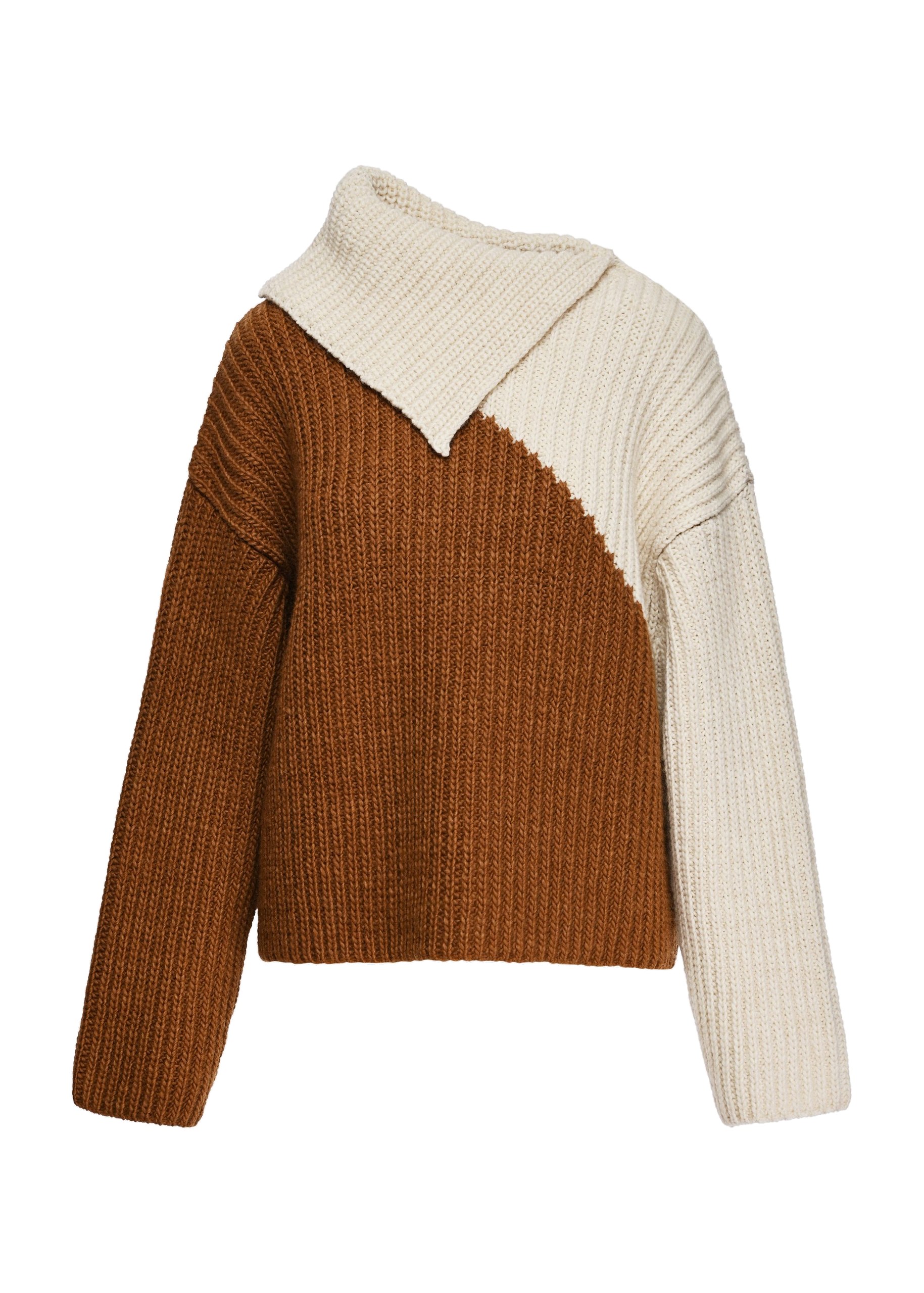 Essentiel Antwerp Brown and off-white two-tone wool-blend sweater with oversized collar Brown and off-white two-tone wool-blend sweater with oversized collar