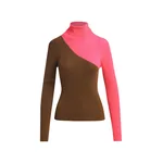 Brown and pink two-tone wool-blend turtleneck sweater