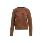 Brown and red floral jacquard wool sweater