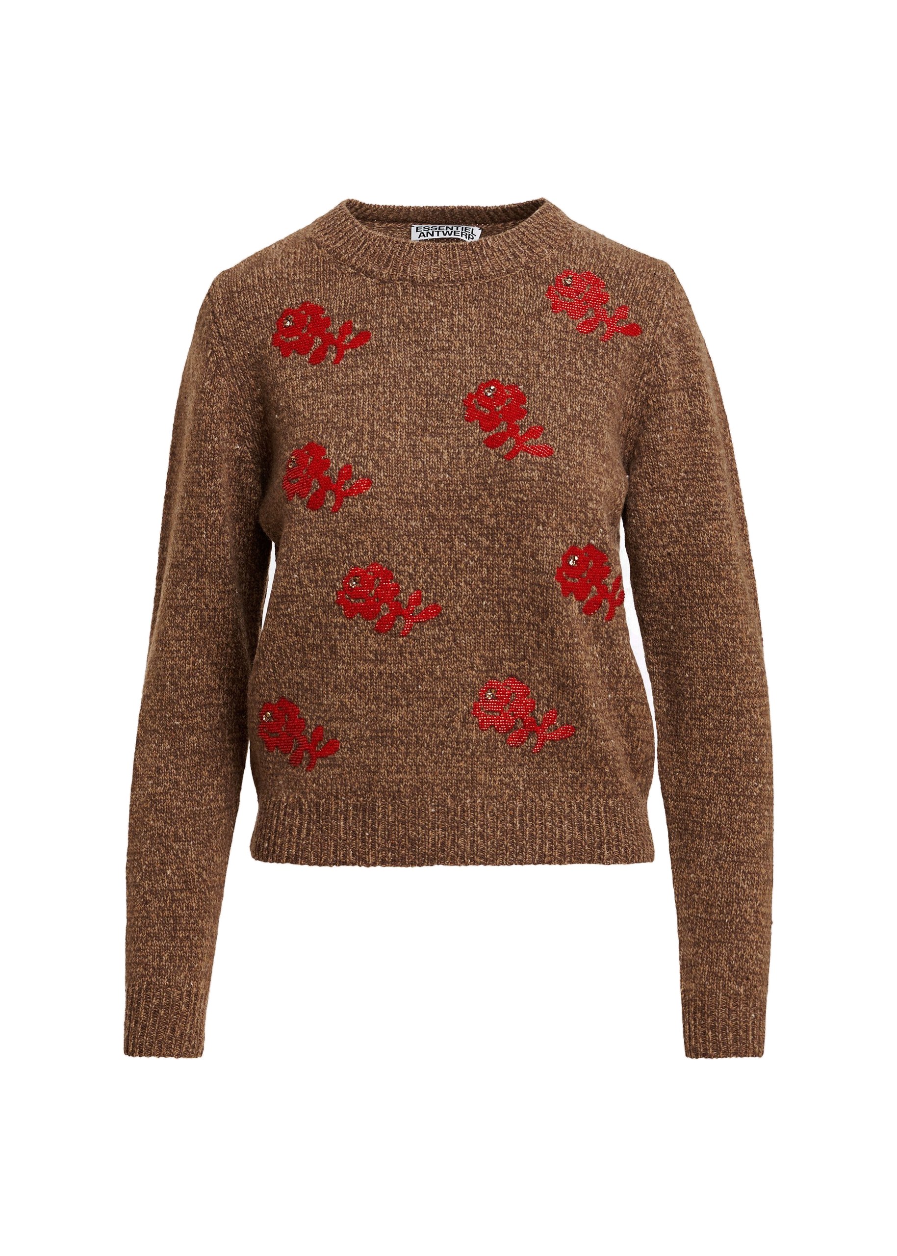 Essentiel Antwerp Brown and red floral jacquard wool sweater Brown and red floral jacquard wool sweater