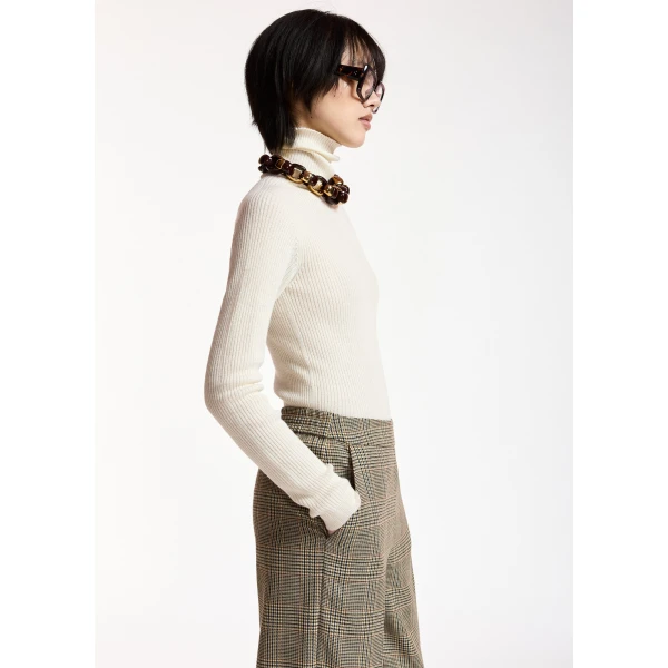 black and cream checked wide-leg pants