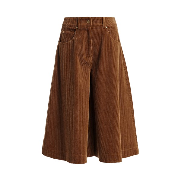 Brown corduroy wide-leg bermuda shorts