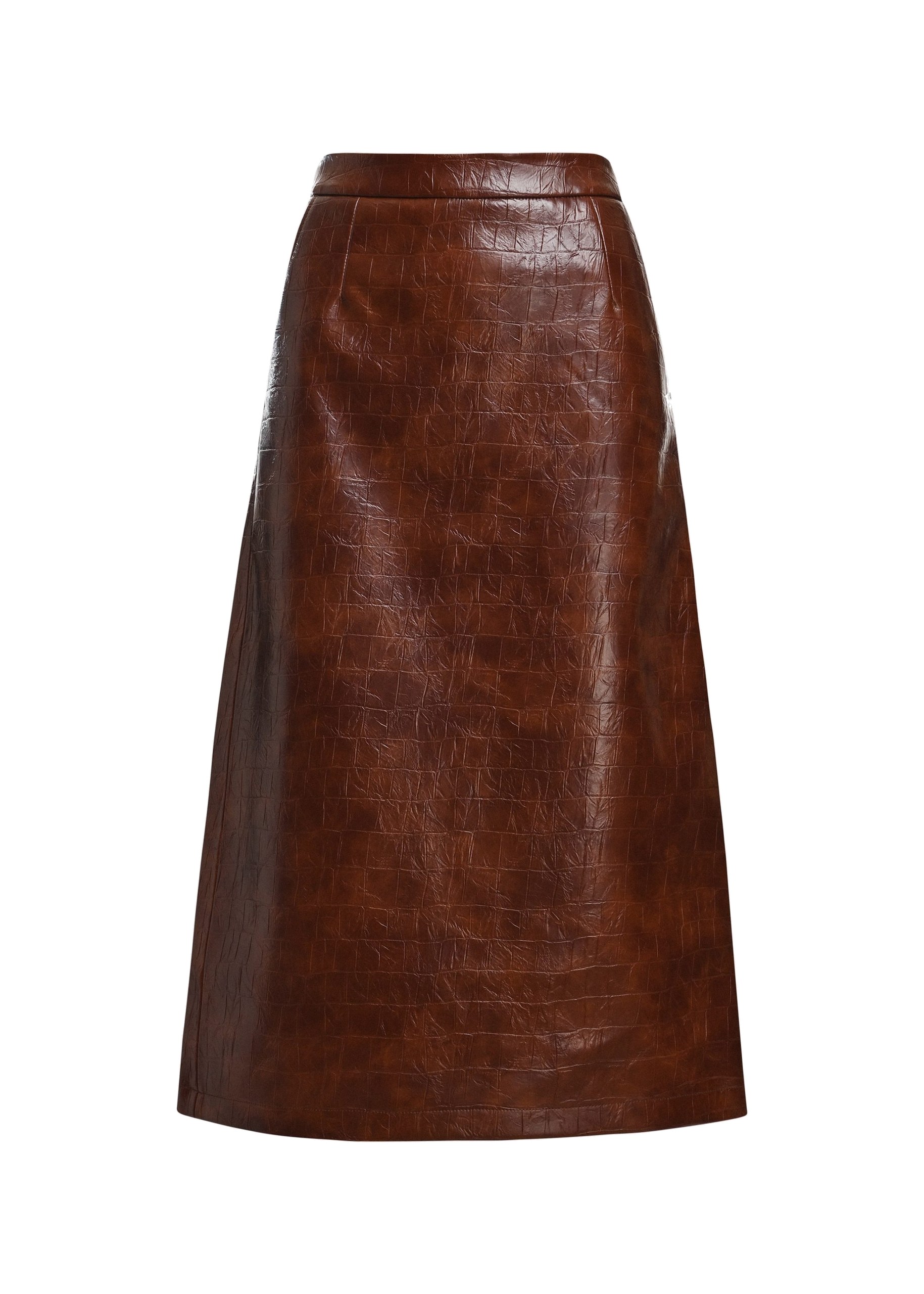 Essentiel Antwerp Brown croco-effect faux leather midi skirt Brown croco-effect faux leather midi skirt
