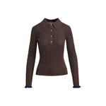 Brown metallic ribbed polo top