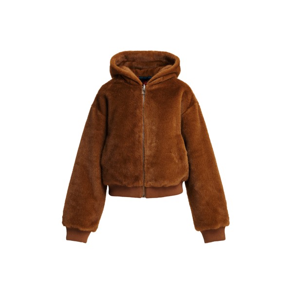 Brown reversible faux fur hooded jacket