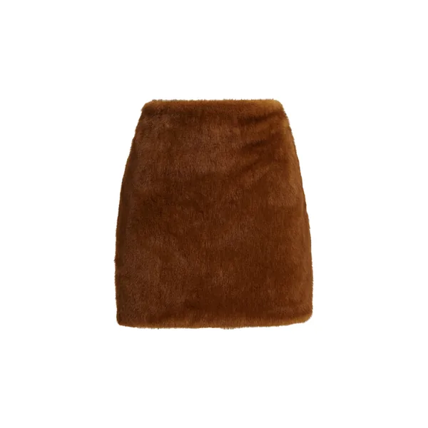 Brown reversible faux fur mini skirt