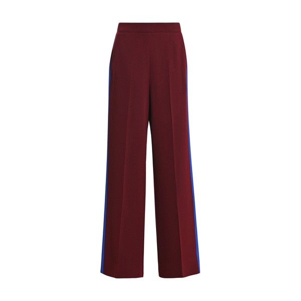 Burgundy and blue contrast-striped wide-leg pants