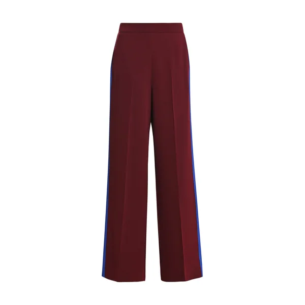 Burgundy and blue contrast-striped wide-leg pants