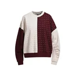 Burgundy and off-white rhinestone-embellished color-block sweatshirt