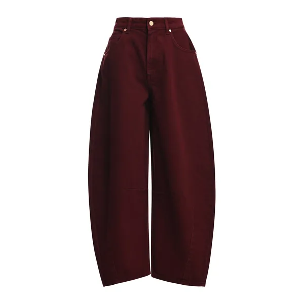Burgundy barrel-leg cropped jeans