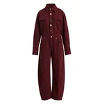 Burgundy denim barrel-leg jumpsuit