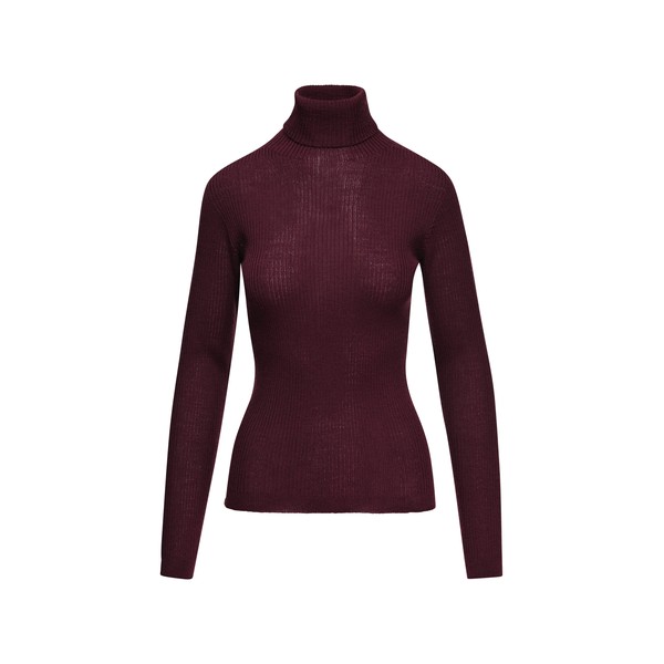 Burgundy ribbed wool-blend turtleneck sweater