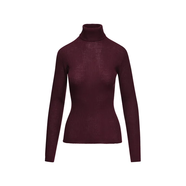 Burgundy ribbed wool-blend turtleneck sweater