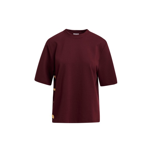 Burgundy side-button cotton-blend T-shirt