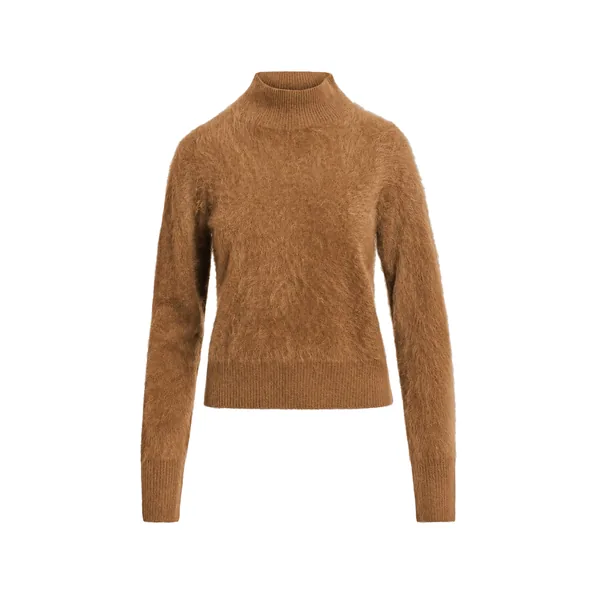 Camel cashmere sweater with stand-up collar