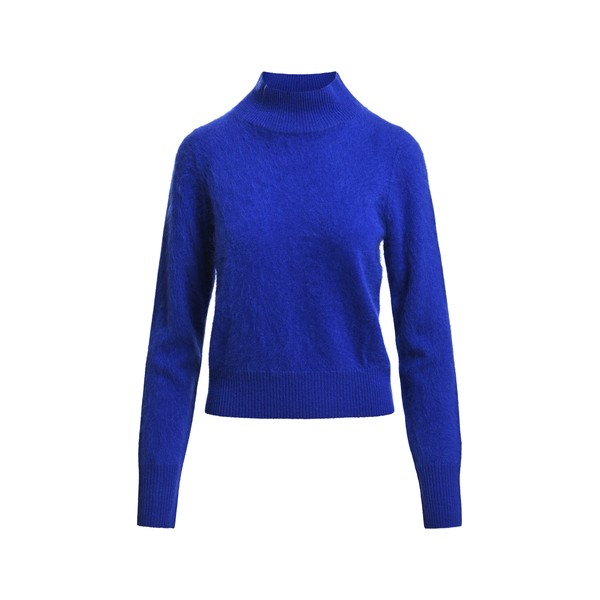Cobalt blue cashmere sweater with stand-up collar