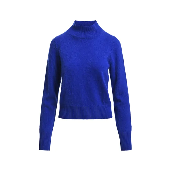 Cobalt blue cashmere sweater with stand-up collar