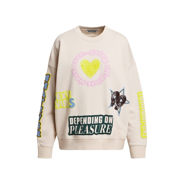 Cream and multicolor graphic-print cotton sweatshirt