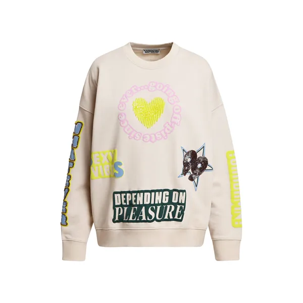 Cream and multicolor graphic-print cotton sweatshirt