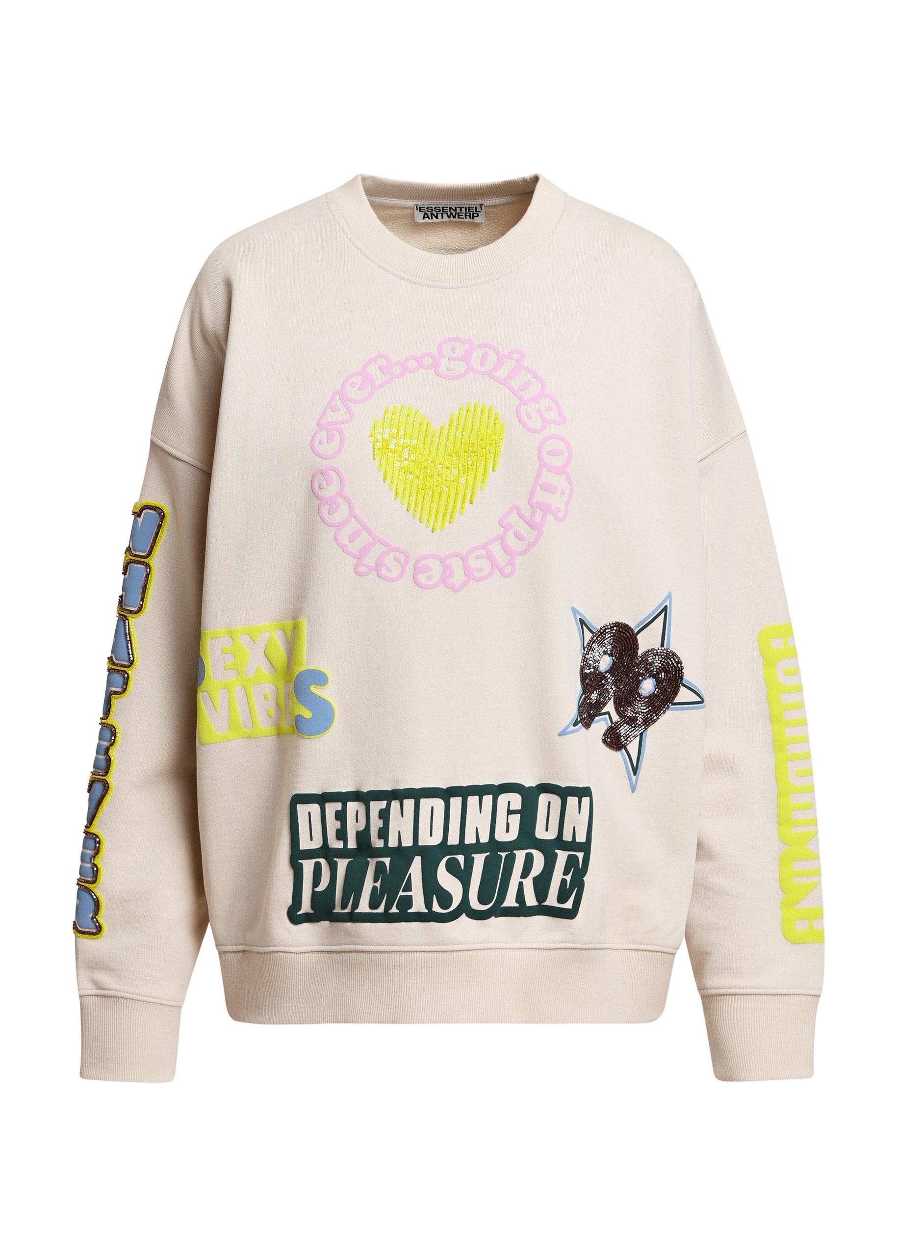 Essentiel Antwerp Cream and multicolor graphic-print cotton sweatshirt Cream and multicolor graphic-print cotton sweatshirt