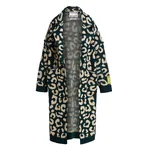 Dark green and cream leopard-jacquard wool cardigan