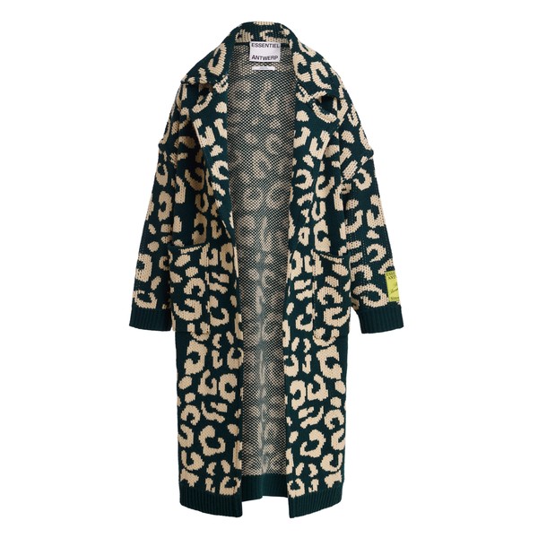 Dark green and cream leopard-jacquard wool cardigan