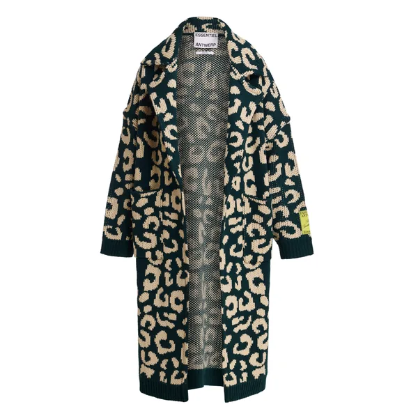 Dark green and cream leopard-jacquard wool cardigan