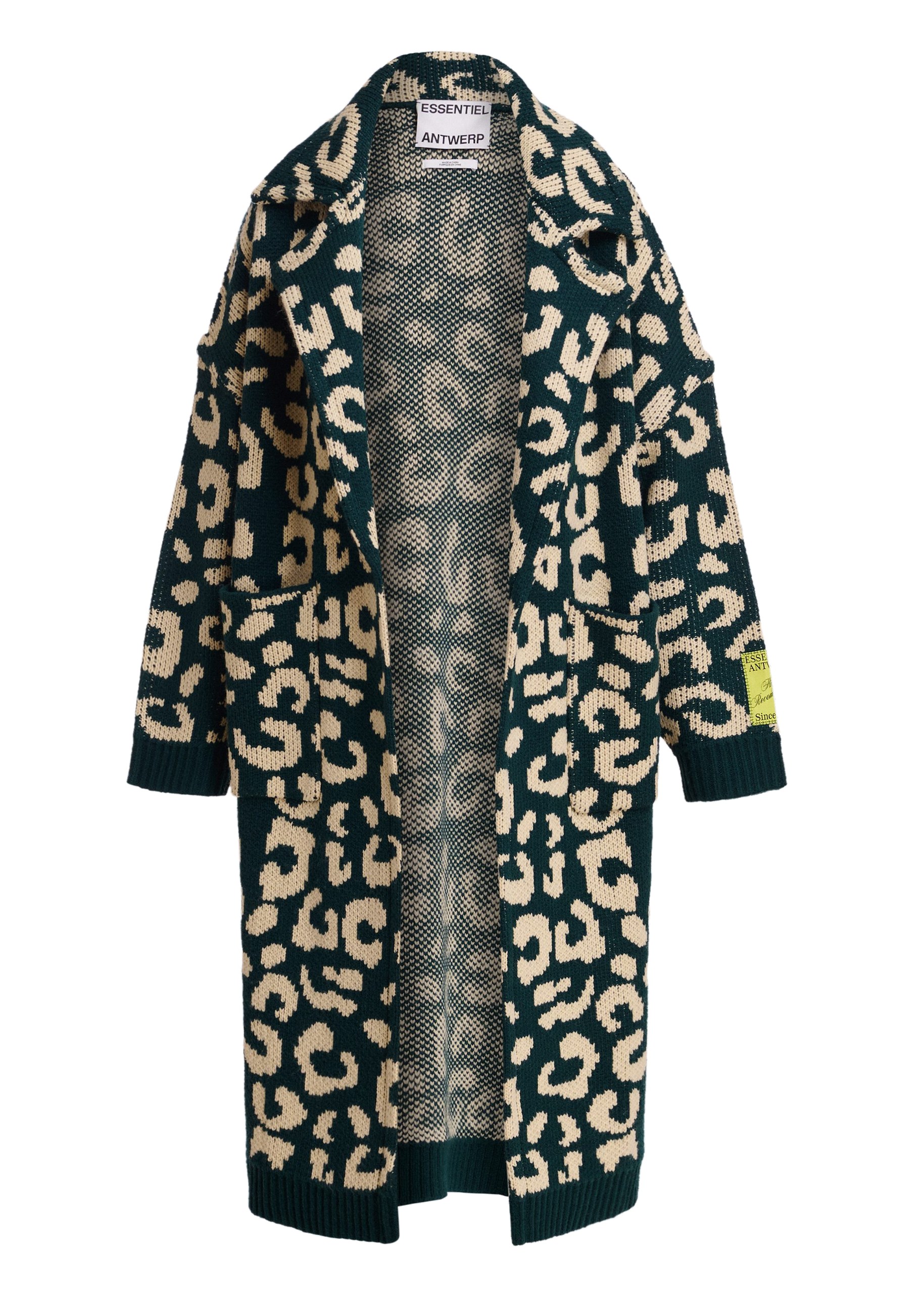 Essentiel Antwerp Dark green and cream leopard-jacquard wool cardigan Dark green and cream leopard-jacquard wool cardigan