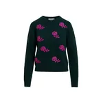 Dark green and pink floral jacquard wool sweater