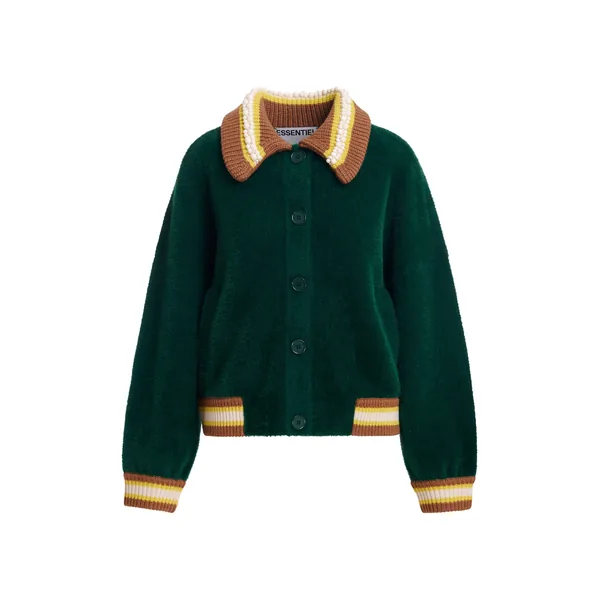 Dark green cardigan with brown