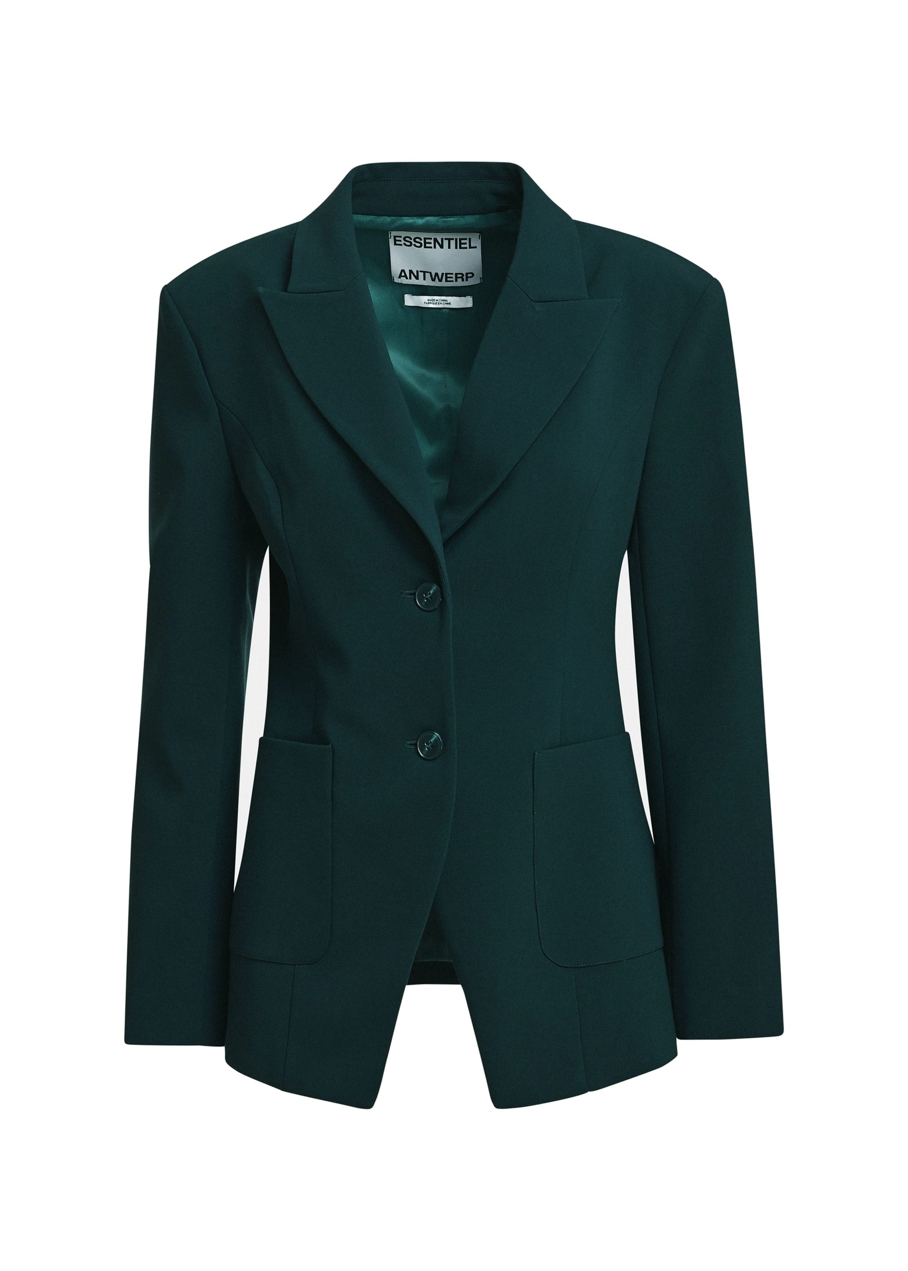 Essentiel Antwerp Dark green tailored single-breasted blazer Dark green tailored single-breasted blazer