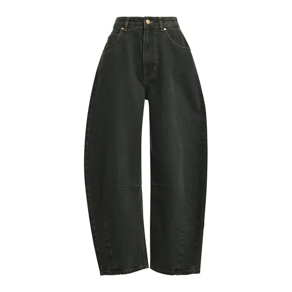 Dark grey barrel-leg cropped jeans