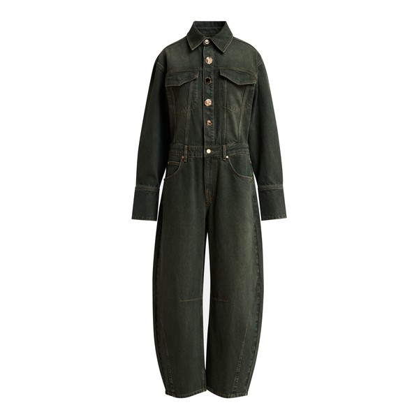 Dark grey denim barrel-leg jumpsuit