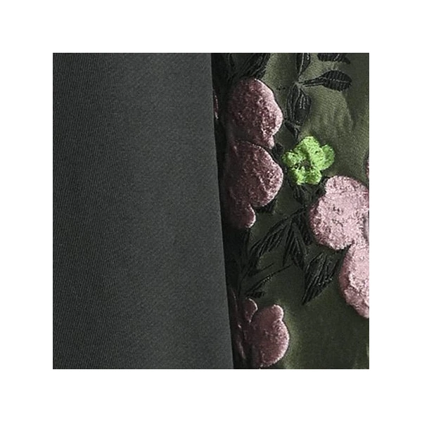 khaki and light pink floral jacquard-sleeve sweatshirt