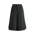 Dark grey organic cotton wide-leg denim bermuda shorts