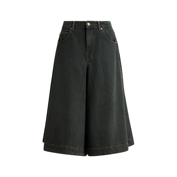 Dark grey organic cotton wide-leg denim bermuda shorts