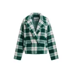 Green and off-white double-breasted checked knit cardigan