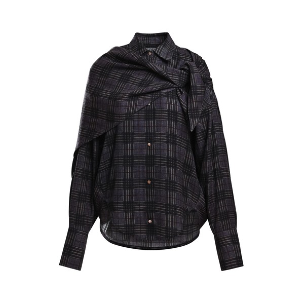 Grey and black checked oversized shirt with detachable scarf