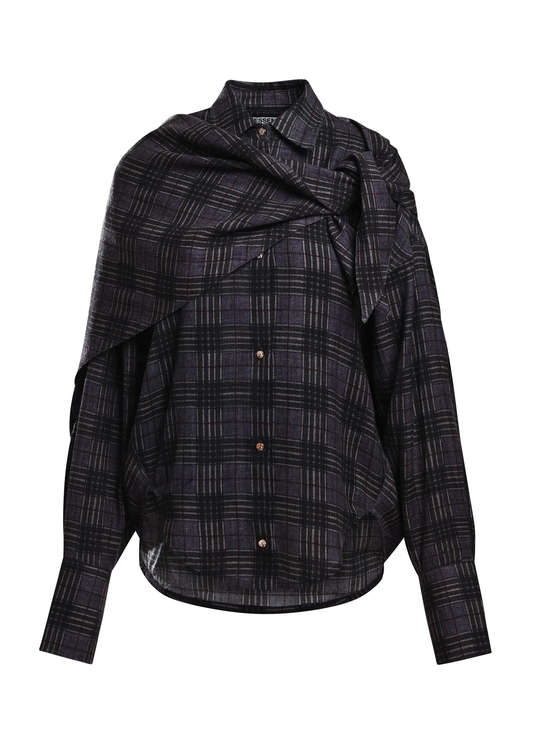 Essentiel Antwerp Grey and black checked oversized shirt with detachable scarf Grey and black checked oversized shirt with detachable scarf