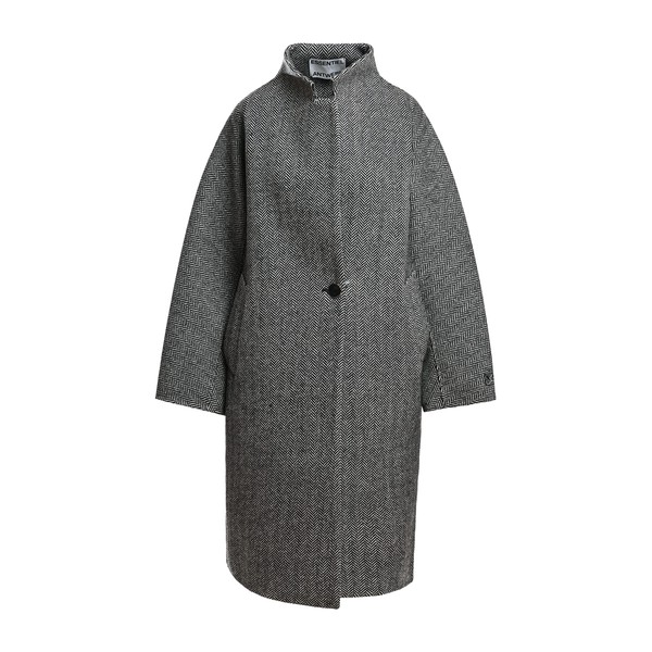 Grey and black oversized wool-blend cocoon coat