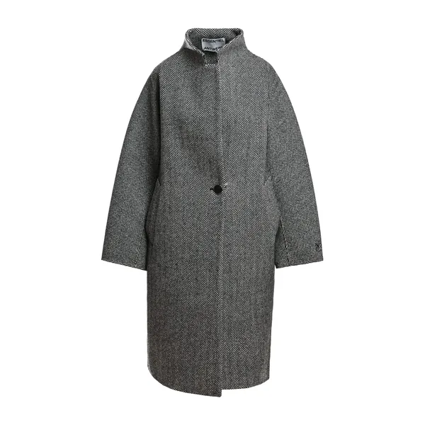 Grey and black oversized wool-blend cocoon coat