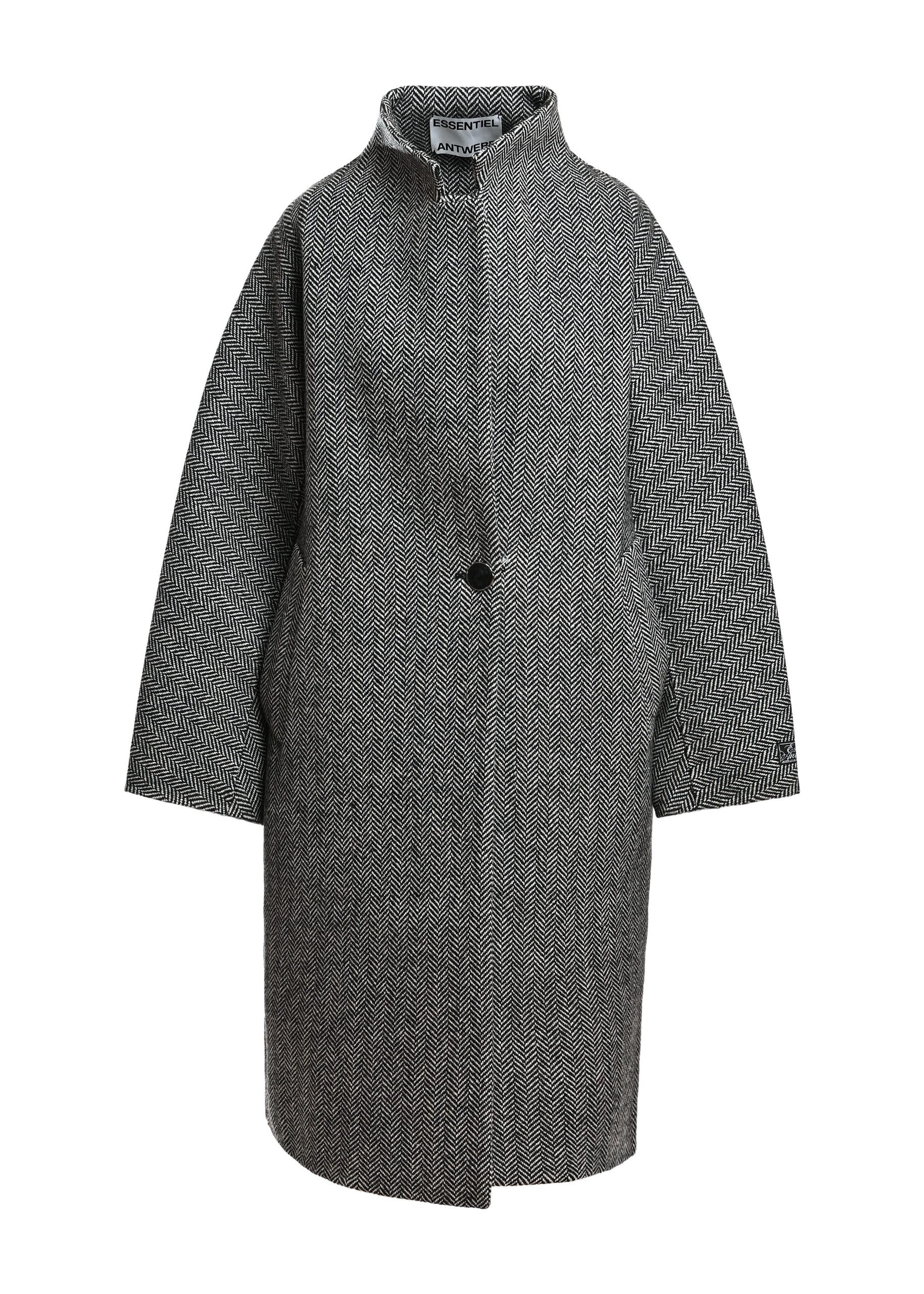 Essentiel Antwerp Grey and black oversized wool-blend cocoon coat Grey and black oversized wool-blend cocoon coat