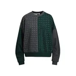 Grey and dark green rhinestone-embellished color-block sweatshirt