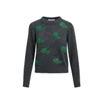 Grey and green floral jacquard wool sweater