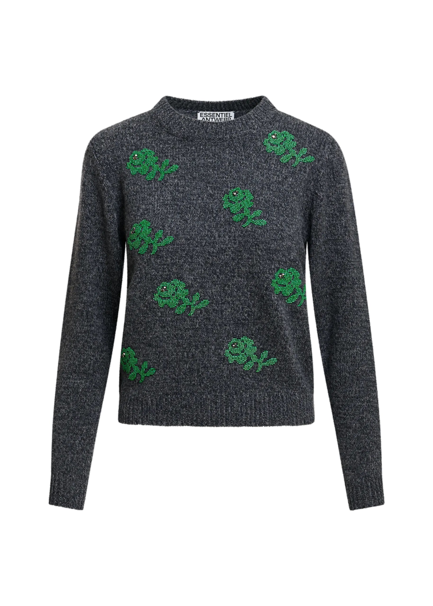 Essentiel Antwerp Grey and green floral jacquard wool sweater Grey and green floral jacquard wool sweater