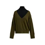 Essentiel Antwerp Khaki V-neck wool-blend sweater with black contrasting trims Khaki V-neck wool-blend sweater with black contrasting trims