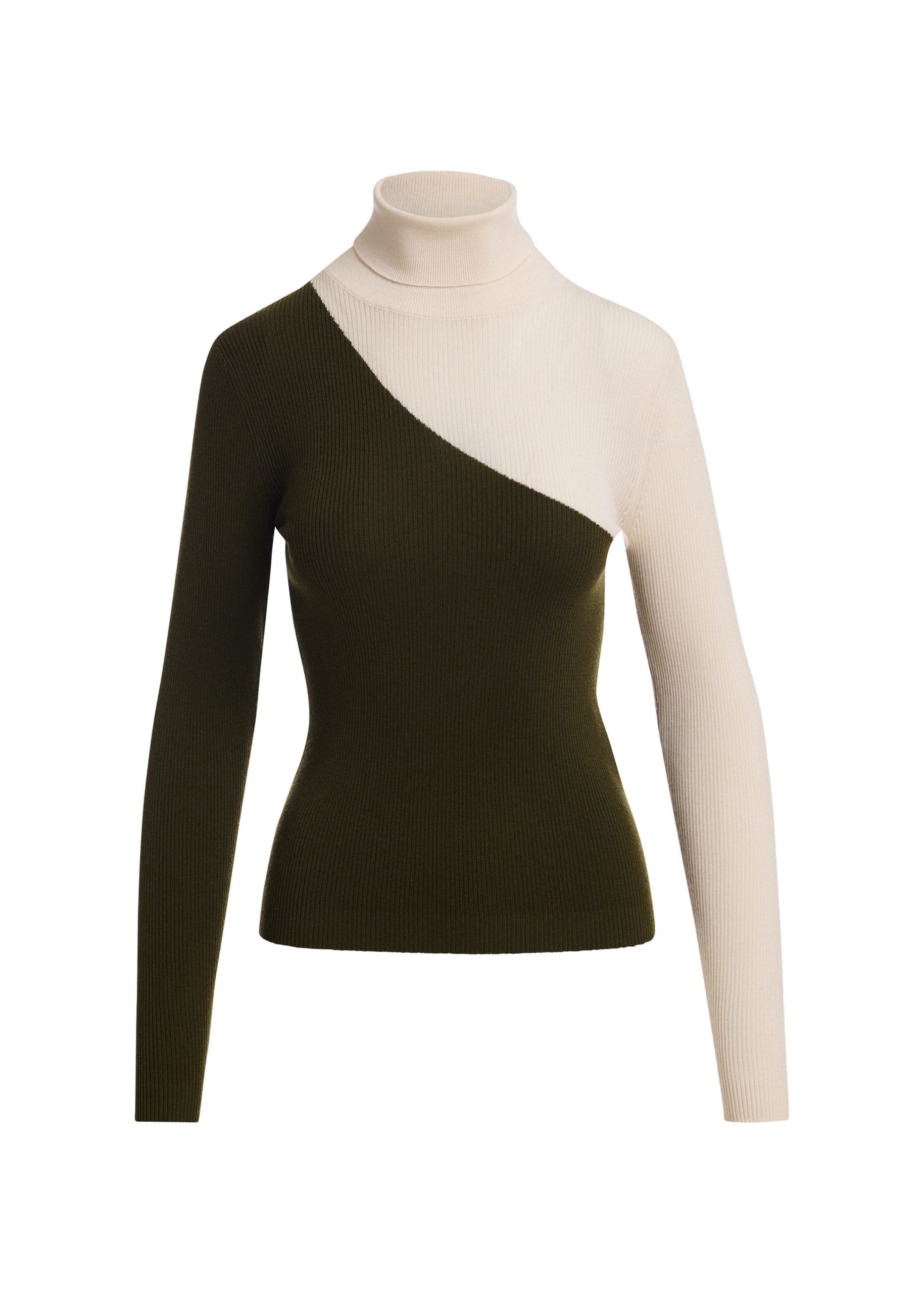 Essentiel Antwerp Khaki and off-white two-tone wool-blend turtleneck sweater Khaki and off-white two-tone wool-blend turtleneck sweater